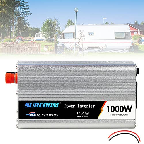 Onduleur Pur sinus Convertisseur Transformateur de Courant avec Prise et Ports USB avec Allume-Cigare Une et Paire de Clips Batterie pour Voiture Camion,pour Les Urgences Familiales,12V/220V-1000W