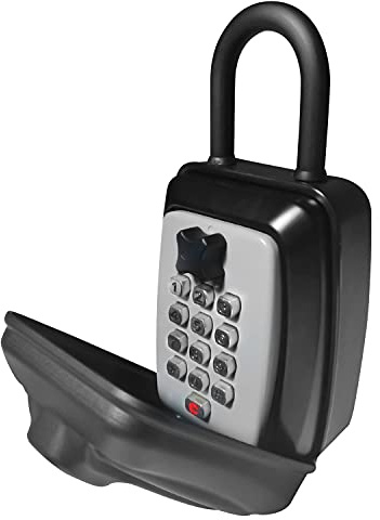 SISAV Push Button Lock Box,Outdoor Wall Mounted Key Storage Box with 10-Digit Keyboard Resettable Code,Protective Shell for Outside Weatherproof,Large Capacity,for Home,Outdoor,With Shackle