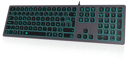 B.FRIENDIT Clavier rétroéclairé Filaire Slim – avec boîtier en Aluminium, Pavé numérique et éclairage RGB - Connextion USB pour Apple iMac, Macbook, Mac and PC - Layout AZERTY - Gris