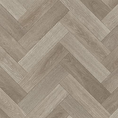 Plank Effect Vinyl Flooring 2.4mm Thick Lino for Bathroom Kitchen Hall (Grey Classic Herringbone, 3m x 4m)