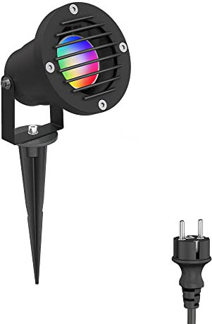 ledscom.de Proyector de jardín DUK, de rejilla, con pincho de tierra para uso exterior, negro, IP65, incl. lámpara LED Smart Home RGBW GU10 473lm