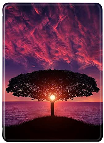 Hülle für Kindle Paperwhite 10. Generation 2018 6 Flip Leder Silikon Weich Schutzhülle, Auto Aufwachen oder Schlafen Magnetisch TPU Case, Landschaft Baum Aurora Muster Hülle für Paperwhite 2018 (11)