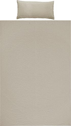 REDBEST Bettwäsche, Bettgarnitur Seersucker Uni Detroit Taupe Größe 40x80 cm / 155x220 cm - weich, schnell trocknend, bügelfrei, mit Reißverschluss