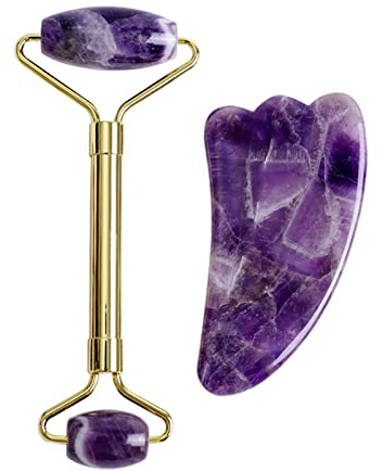 IDOBLO Gouache Amethyst Naturstein Gesichtsmassagegerät Jade Roller Gua Sha Set Schaber Für Gesicht, Typ 3