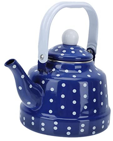 TOPBATHY Teiera Smaltata Pois Bianchi 1.7l Bollitore D’acqua Manico in Acciaio Resistente Alte Temperature Per Fornelli a Induzione Gas Elettrici Uso Domestico