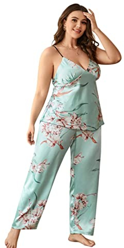 DeaAmyGline Nuisette Femme Moulant - Pyjama en Soie de Glace Femmes Sexy Grande Taille Dos jarretelle Chemise de Nuit imprimé vêtements de Maison