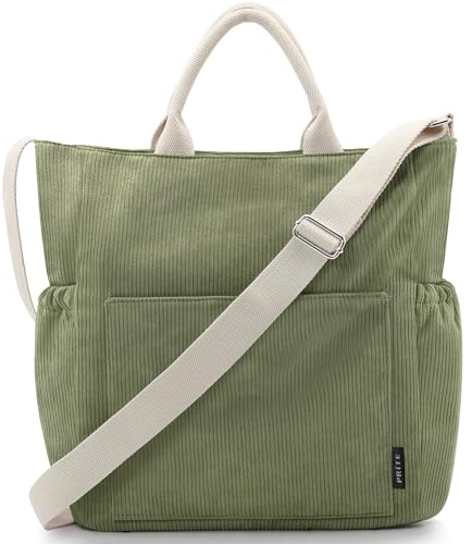Prite Shopper Tasche Damen Groß Cordtaschen Tote Bag Cord Beuteltasche Stofftasche mit Verstellbarem Schultergurt für Arbeit Reisen Einkaufen Schule College
