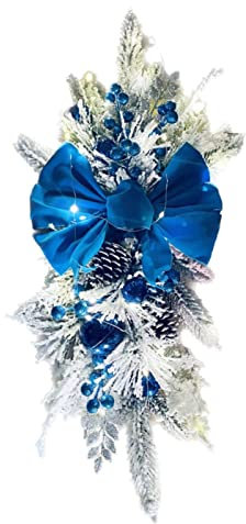 Décorations de Noël lumineuses pour escalier - Couronne de Noël lumineuse à suspendre pour porte d'entrée, mur et fenêtre - Pour intérieur et extérieur - Bleu - 60 cm