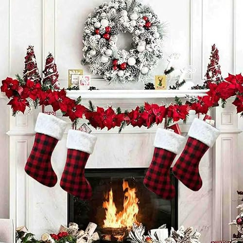 4Pcs Nikolaussocken Deko Kamin Nikolausstiefel zum Befüllen, Weihnachtsstrumpf Weihnachtsdeko Geschenktüte Weihnachtsbaum Socken Nikolaussocken Für Weihnachtsdekoration 20 * 23 * 42cm Rot Weiß