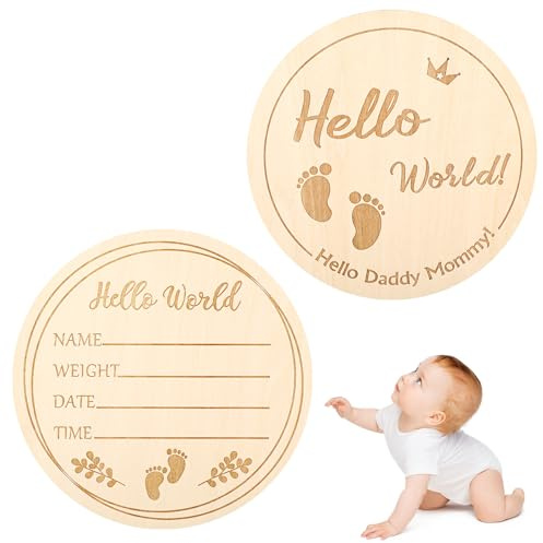 Tyqour Holz Meilensteinkarten Baby, Meilensteine auf Edlen Holzscheiben, Muster Holzscheiben, Baby Monatskarten als Geschenk Geburt zur Babyparty für Werdende Mütter, Werdende Elte, Schwangere
