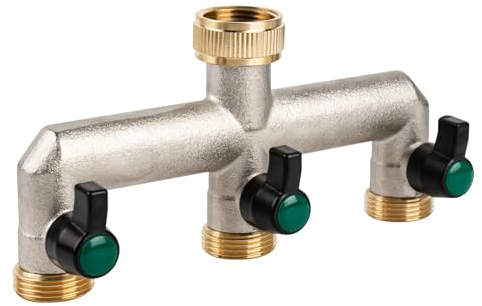 Hydrogarden 3-Wege Wasserhahn Wasserverteiler, Verteiler Wasser 3/4 Zoll Wasseranschluss Verteiler, Gartenschlauch, Kugelhahn zum Einstellen und Absperren des Wasserflusses