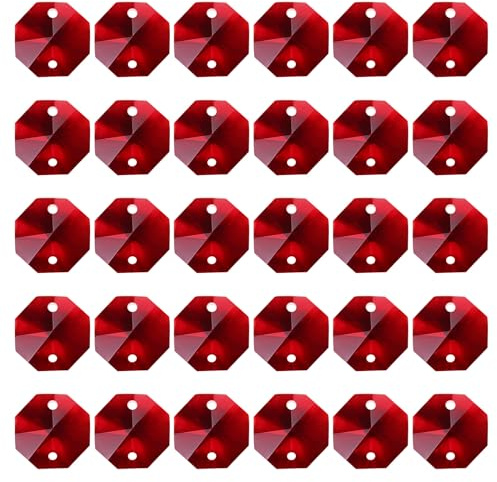 PATIKIL K9 kristall oktagon pärlor 2 hål hängen, 60-pack 14 mm ljuskrona prismor delar ornament hängande pärlor för gör-det-själv konst hantverk dekoration, mörkröd