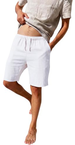 Zetieny Pantalones Cortos de Lino Hombre Pantalón Corto Bermuda Informales Shorts de Playa Verano con Bolsillos