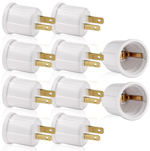 Outlet to Socket Adapter, Plug-in Light Socket, Convert Outlet to Light Bulb Socket, Polarized 2-Prong Outlet to E26 E27 Screw Base Bulb Socket, 660 Watt, 125 Volt, UL Listed (10, White Color)