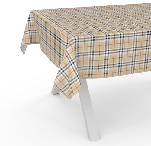 ANRO Nappe en toile cirée - Lavable - Nappe de jardin - Imperméable - Avec ourlet (bordé) - 120 x 140 cm - Écosse