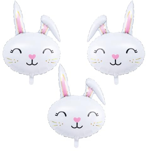 KOBOKO Kaninchen Folienballon, 3 Stk Hasen Luftballon Ostern Deko, Osterhase Luftballons Deko Kindergeburtstag, Hasen Deko Helium Ballons Ostern Party Deko, Osterhase Deko Luftballon Tiere Geburtstag