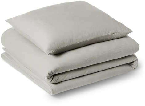 Amazon Basics Parure de Lit 1 Personne 2 Pièces en Microfibre Prélavée, Extra Douce avec Effet Froissé Naturel, sans Repassage, Housse de Couette 135 x 200 cm et 1 Taie d'oreiller 65 x 65 cm, Gris