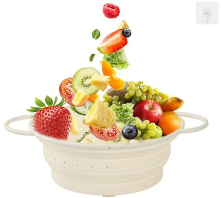 Kkioiome - Colino e scolapasta pieghevoli in silicone, 33 cm, colini e scolapasta per cucina, grande scolapasta per verdure, cibo, pasta (bianco)