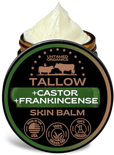Untamed Organics Handmade Tallow, Castor Oil, and Frankincense Oil Skin Balm - 100% Grass-Fed Tallow for Skin Care - Face & Body Moisturizer for Sensitive Skin, Eczema All-Purpose Balm - 2 FL. oz.