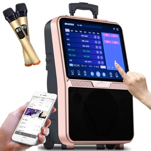 Máquina De Karaoke + 2 Micrófonos Inalámbricos, Altavoz Para Carrito De Exterior Con Pantalla LED De 15 Pulgadas, Compatible Con Wifi/Bluetooth