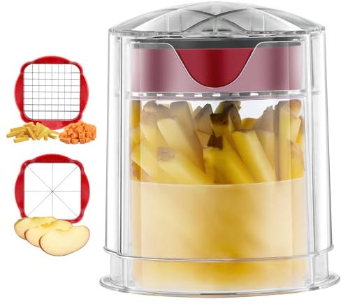 Potato Chipper Chip Cutter, French Fry Cutt Food Strips Chopper Box Fruit Cutter for Apple Cucumber Onion Carrot, Fast Cutting Manual Slicer Cutters 2 Blades