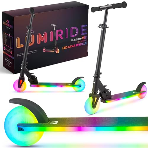 Lumi Ride Trottinette Enfant À partir de 3 Ans, LED - 7 Couleurs, 20 programmes - 3 Niveaux de réglage du Guidon, Frein à Pied, poignées Amovibles (Noir)
