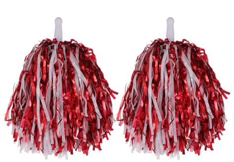 SHINROAD Lightweight Cheer Pom Poms Spectator Cheering Gear Metallic Foil Cheerleader Pom Poms 2pcs Hand Flowers for Sports Competitions Celebrations Red & White