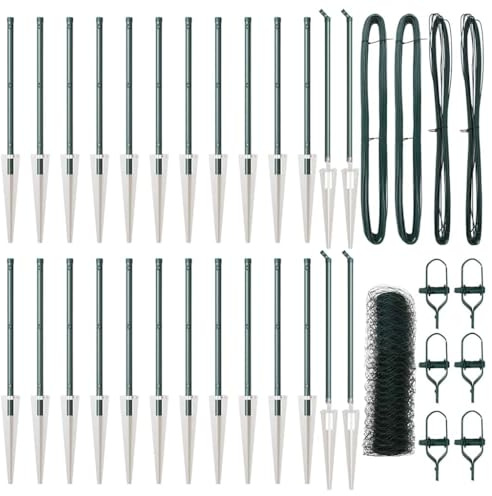 vidaXL Zaun mit Pfosten Grün 0,5 x 50 m PVC-beschichteter Stahl, Garten- und Terrassenteiler, robuster Zaun für draußen, perfekte Lösung für sichere Grenzen