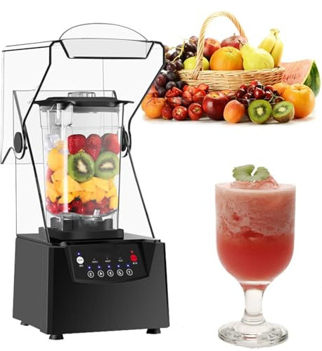 RSPPPJQ Mixeur à Smoothie Professionnel, mixeur électrique Commercial avec écran insonorisé, Panneau Intelligent - 2 L for Faire de la crème glacée, des Milkshakes, des Smoothies et Piler de la Glace