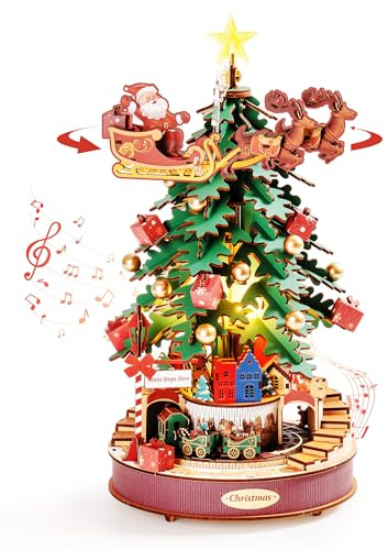 ROBOTIME Holzbausatz Musikbox Weihnachtsmelodiebaum, 3D-Holzpuzzle für Erwachsene und Kinder, Wohnaccessoires, Altersgruppen
