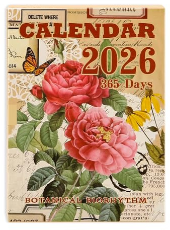 icceemee 2026 Calendar Desktop Calendar 365 pages Vintage Flower sscrapbook calendar 2026 Scrapbook Paper Book Non-sticky Decorative Background Material Paper DIY Art Crafts Journaling Supplies for Office Decor, Home, Gift