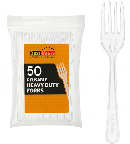 BH | Reusable Plastic Clear Forks | Pack of 50 | Durable Washable Cutlery Forks Set | for Wedding, Events, Birthday, Parties, Picnics, BBQ's, Camping, and Everyday Use - by Best House
