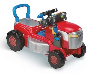 3-in-1 Kids Ride-On Tractor, Push-Along Mower and Driver with Sounds and Lights, Ages 12-36 Months, Red
