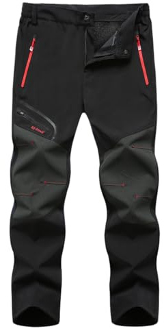 Pantalones de esquí de nieve impermeables softshell para hombre - Con forro polar, acolchados engrosados, pantalones de snowboard con bolsillos con cremallera para senderismo al aire libre y esquí
