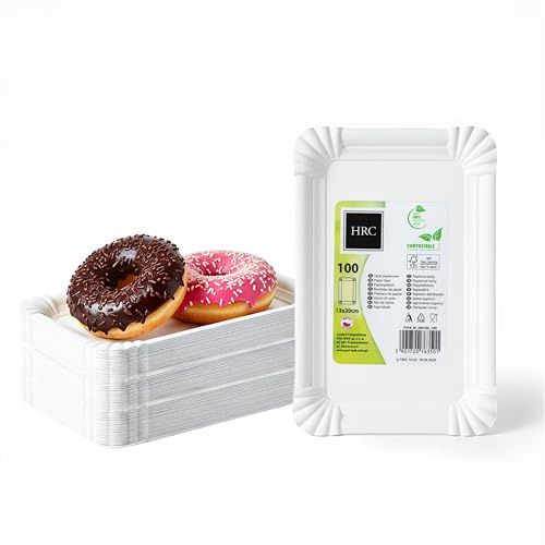 Pol-Mak HRC Eco Einweg-Pappteller, 100 Stück, 13x20 cm Weiß, für Grillabende, Wanderungen, Taufen, Partys, Geburtstage, Kompostierbar, Umweltfreundliche Materialien, Pappteller Rechteckiger