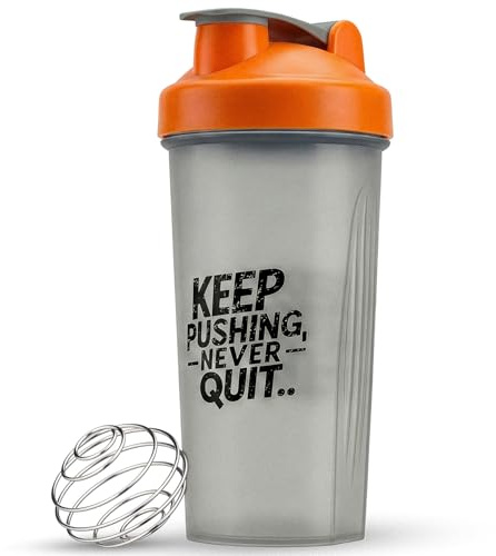 Active 100 Protein Shaker Bottle 600ml, Leakproof with Stainless Steel Wire Mixing Ball, BPA-Free, Dishwasher Safe Gym Shaker for Protein Shakes, Smoothies, Pre-Workout & Supplements (Black & Orange)