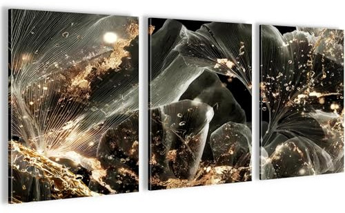 Novart Wandbilder Set Abstrakt - KOMPLETT AUFHÄNGFERTIG - Wohnzimmer Schlafzimmer Büro Deko - 3 Moderne Bilder Natur - N043235a
