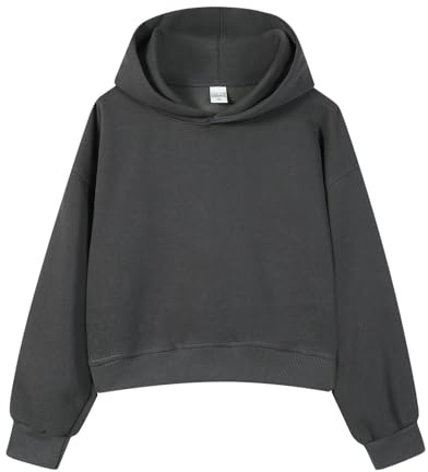 YYDPYZBD Polotröja för dam kort huvtröja dam, långärmad tröja, kort topp, överdimensionerad rund halsring-mörkgrå-l