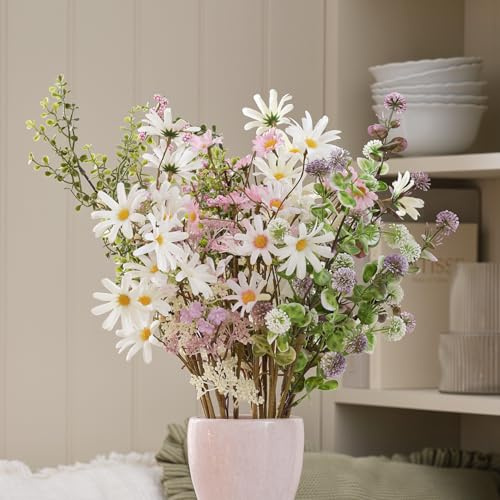 Lights4fun Frühlings-Sommer-Blumenstrauß mit pastellfarbenen künstlichen Gänseblümchen | Unbeleuchtet | Deko Ostern Frühjahr Sommer für Tisch & Wohnbereich | Höhe 60 cm