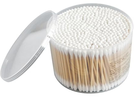 SMASOLO Boîte de 300 Cotons-tiges à Double Tête Manche en Bambou, Coton Démaquillant, Multi-usages pour Démaquillage des Yeux, Vernis, Nettoyage Intime et Soins Personnels