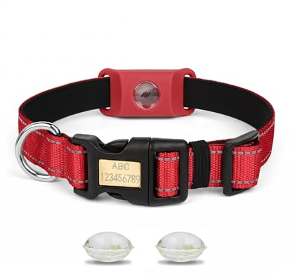 Collier Anti-tiques pour Chien, Collier gravé, réfléchissant et Ajustable - Comprend Un Pendentif Anti - Collier résistant avec nom et numéro de téléphone (Rouge, S（30-40cm）)