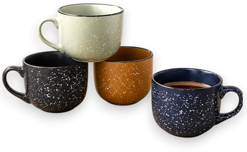 KORAT - Set 4 Tazze Jumbo in Ceramica 450 ml, Tazze Grandi per Colazione e Cappuccino, Adatte a Microonde e Lavastoviglie, 4 Varianti: Vintage, Pastel, Color, Classic (JumboVintage)