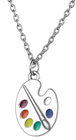 TEAMER Trendy Enamel Artist Paint Palette and Brush with Thin Pendant Necklace Jewelry for Women