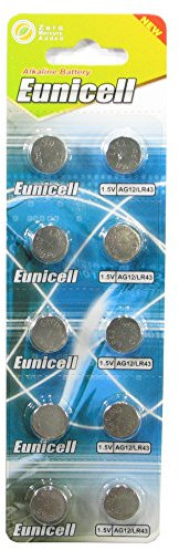 AG12 LR43 Batteries (10 pack) Alkaline 1.5V Button Cell Battery Eunicell