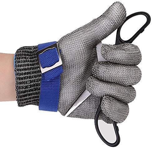 MoonyLi Gant de Boucher, Maille en Acier Inoxydable, Anti-coupures, Anti Coups de Couteaux, Haute Performance,Gants résistants Coupure, Protection de Niveau 5 Taille 1 PCS