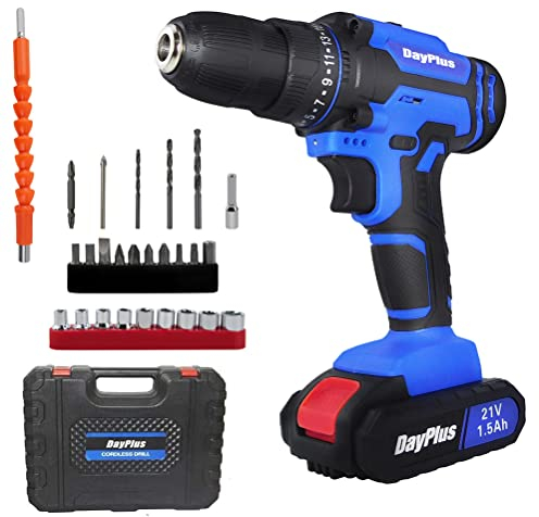 Yiyai Powerful Cordless Drill Set & Screwdriver w/Battery, 21V 45N.m Impact Power Tool, Fast Charger, 25 + 1 Torque Setting w Quick-Release Drill Chuck, 2-Speed with 26pcs Accessories