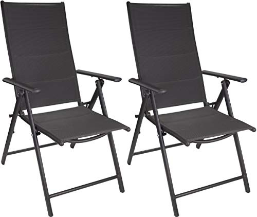 BRUBAKER 2er Set Gartenstühle Riva - Faltstühle klappbar | 7-fach verstellbare Rückenlehnen - wetterfeste Klappstühle - Anthrazit