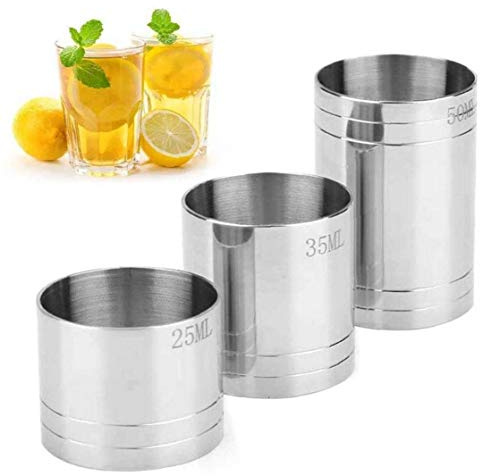 Casecover Stainless Steel Pub Jigger Shot Measure, Shot Measure, Measure for Bar Party Wine Drink Shaker- (25ml, 35ml, 50ml)