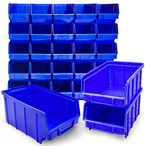 26x Stapelboxen Blau Größe 3 (BxTxH) 145x248x127mm stapelbar blaue Sichtbox Regalbox Lagerbox Sichtlagerkästen Stapelkästen