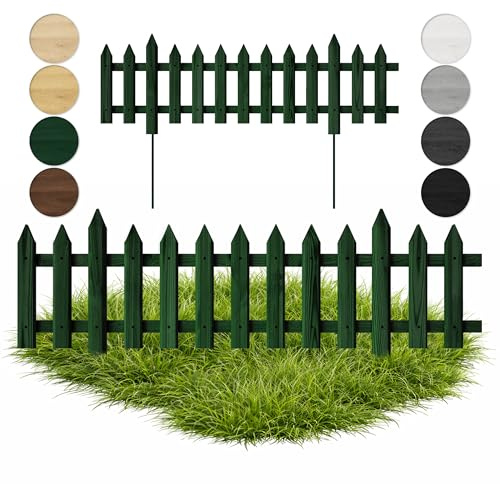 Floranica 1 STK Gartenzaun Vorgartenzaun Steckzaun Friesenzaun Zierzaun Lattenzaun 100 cm lang mit Metallpfosten Zaun für Vorgarten Gemüsebeete Höhe 20cm Grün